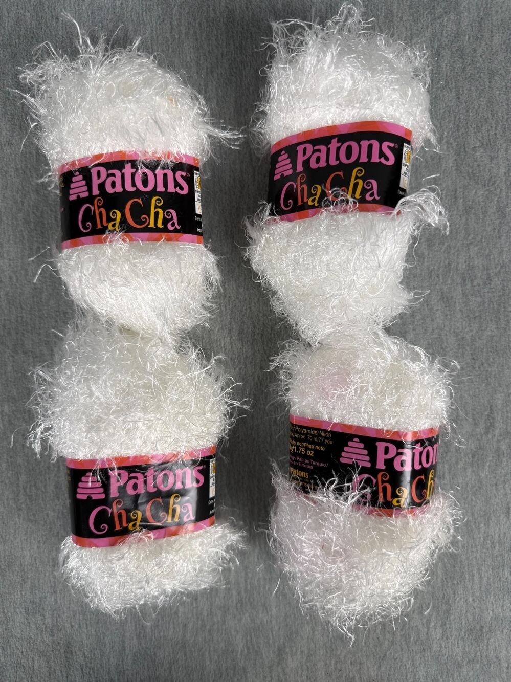 Patons Cha Cha Eyelash Fun Fur Yarn Waltz White Lot of 4 x 50 gm Skeins/ 77 Yds